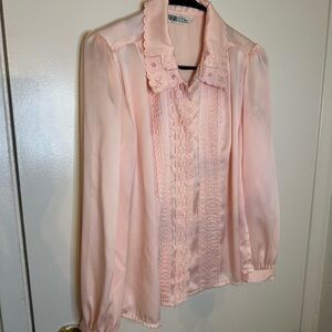 Chic Light Pink Blouse with Lace Accents
